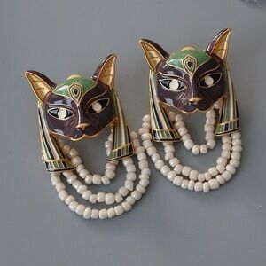 Vintage style droplet-glazed fox earrings and Egyptian‎ cat ear earrings new